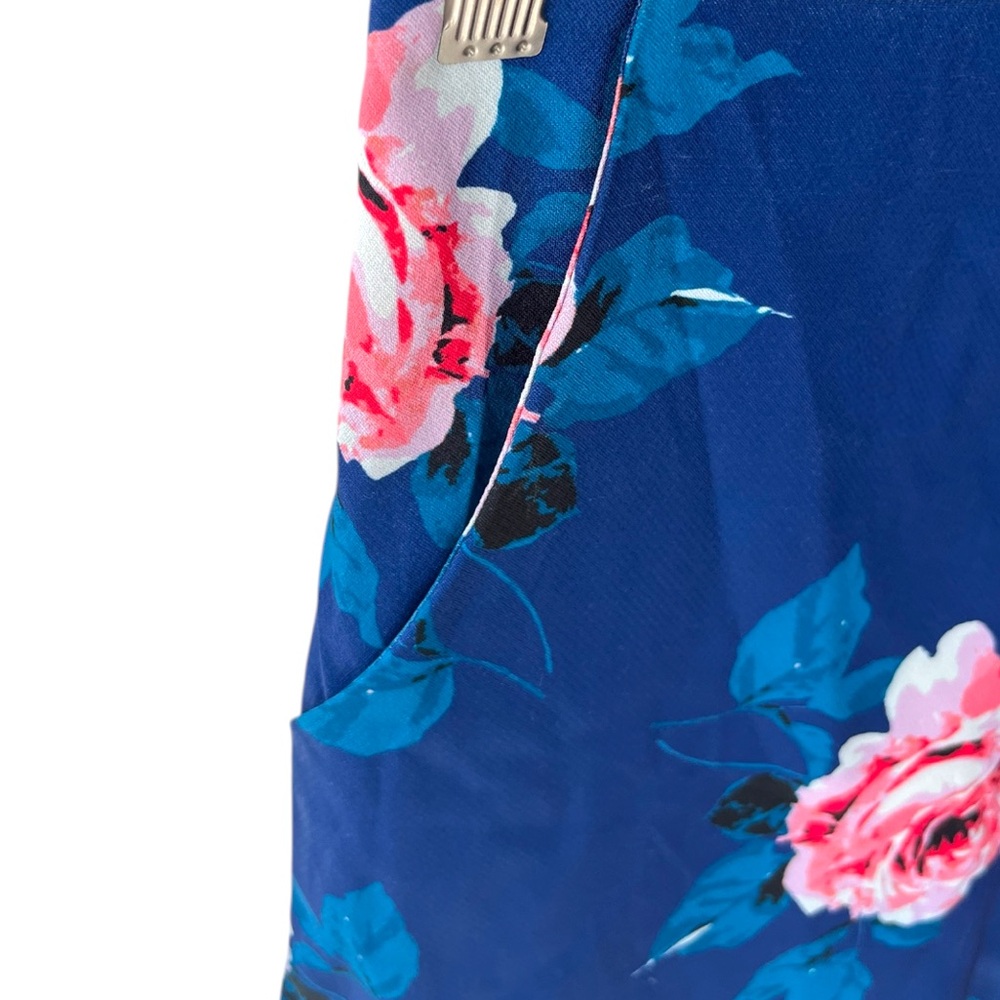 Blue Floral High Waisted Women's Shorts - Picture 4 of 8